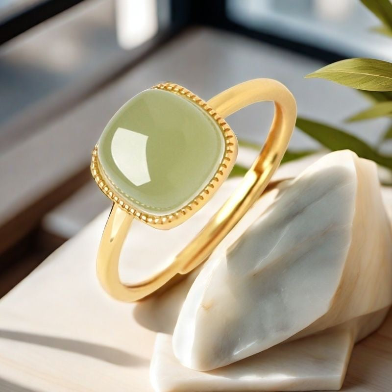 24K gold Chinese Hetian jade ring