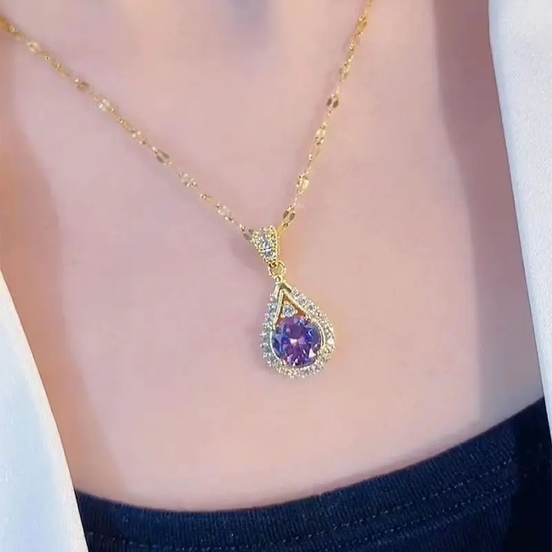 Purple diamond drop necklace