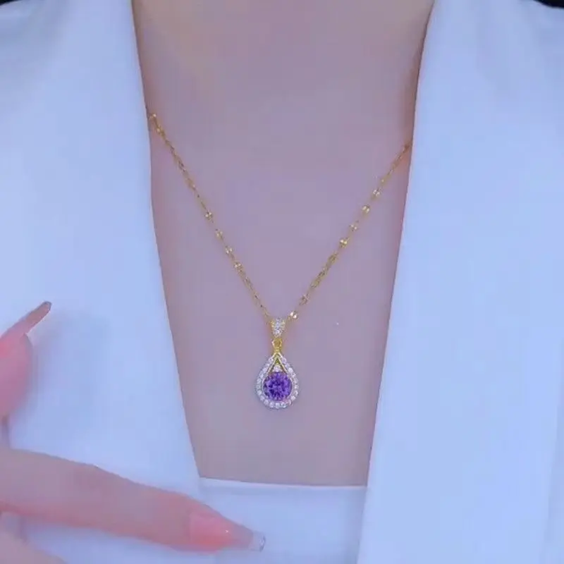Purple diamond drop necklace